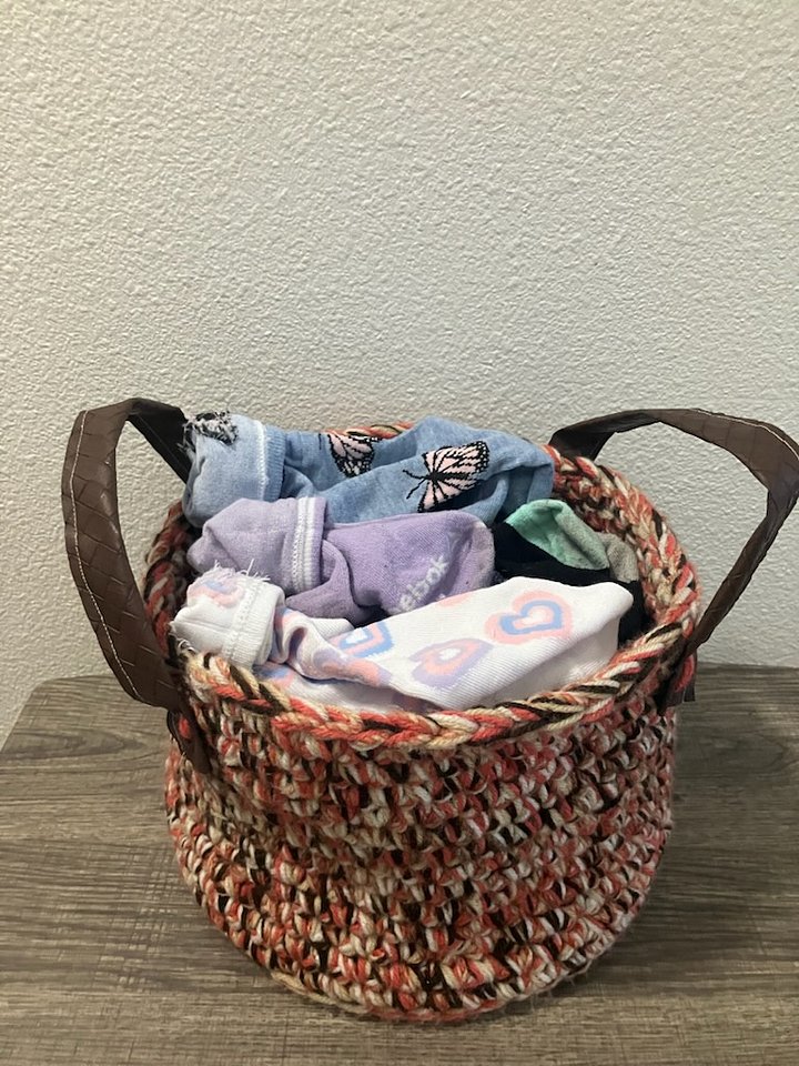 Warm Earth & Coral-One-of-a-Kind Large Designer Crochet Storage Basket product image (2)