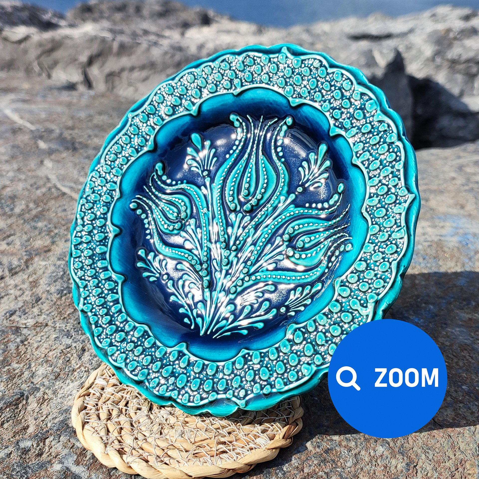 Handcrafted Ceramic Decorative Plate (turquoise color, Turkish Iznik style) – Unique Artisanal Wall Decor product image (8)