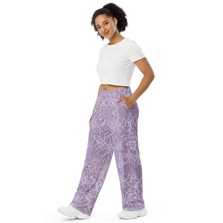 Line Art Floral Lilac/All-Over Print Wide-leg Pants by Sublicolor product image (1)