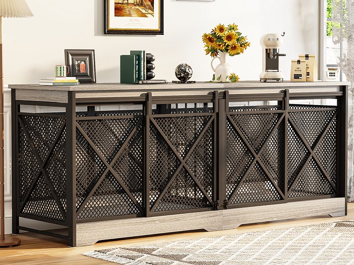 78 Inch Double Dog Crate Furniture, Extra Large Dog Kennel Indoor for Medium Large 2 Dogs, Heavy Duty Dog Cage Chew-Resistant Steel and Wooden Pet House with Removable Divider (Gray) product image (1)