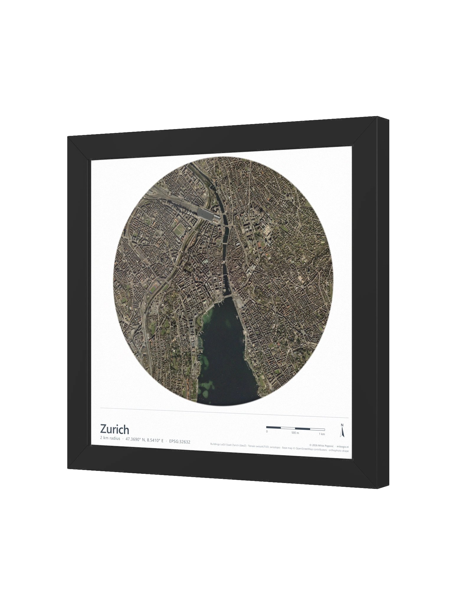 Zurich — Path-Traced 3D Orthophoto City Map · Framed Matte Poster product image (7)