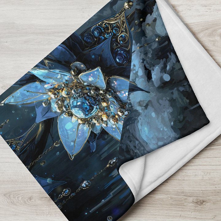 Blue Crystal Flower Throw Blanket | Luxury Botanical Jewelry Art | Sapphire Floral Fantasy Blanket | Elegant Home Decor Gift product image (2)