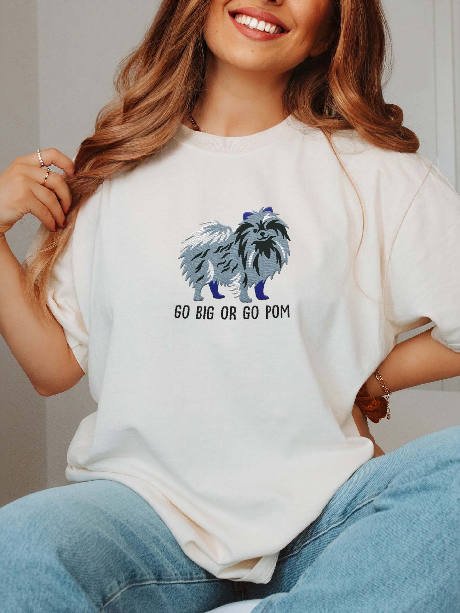 Go Big or Go Pom T-Shirt(Embroidered) of a Pomeranian(Blue Merle) product image (2)