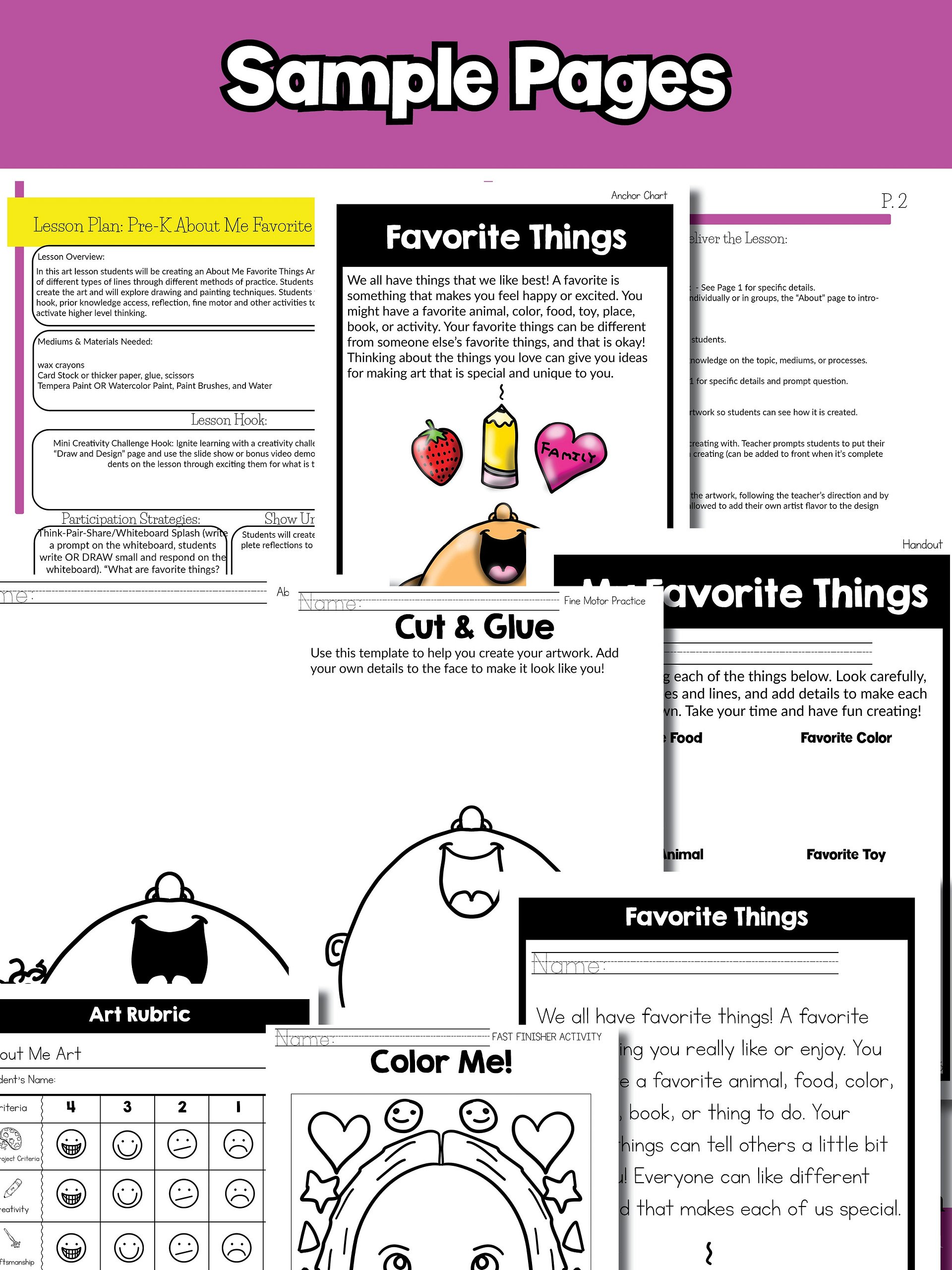 About Me Art Lesson Pre K Favorite Things Art Project Preschool Kindergarten Art product image (9)
