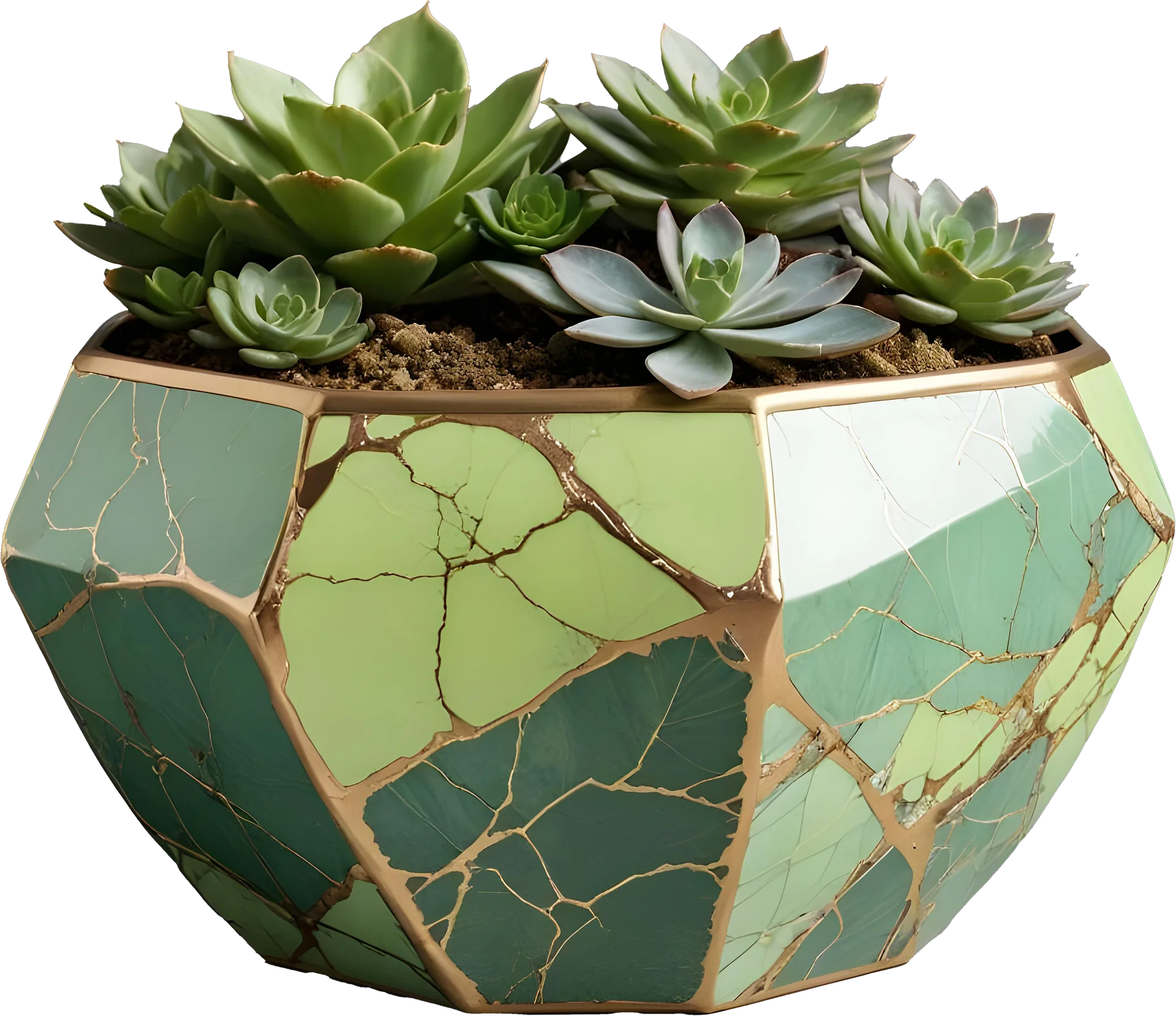 Kintsugi Harmony – Geometric Green Succulent Planter PNG product image (1)