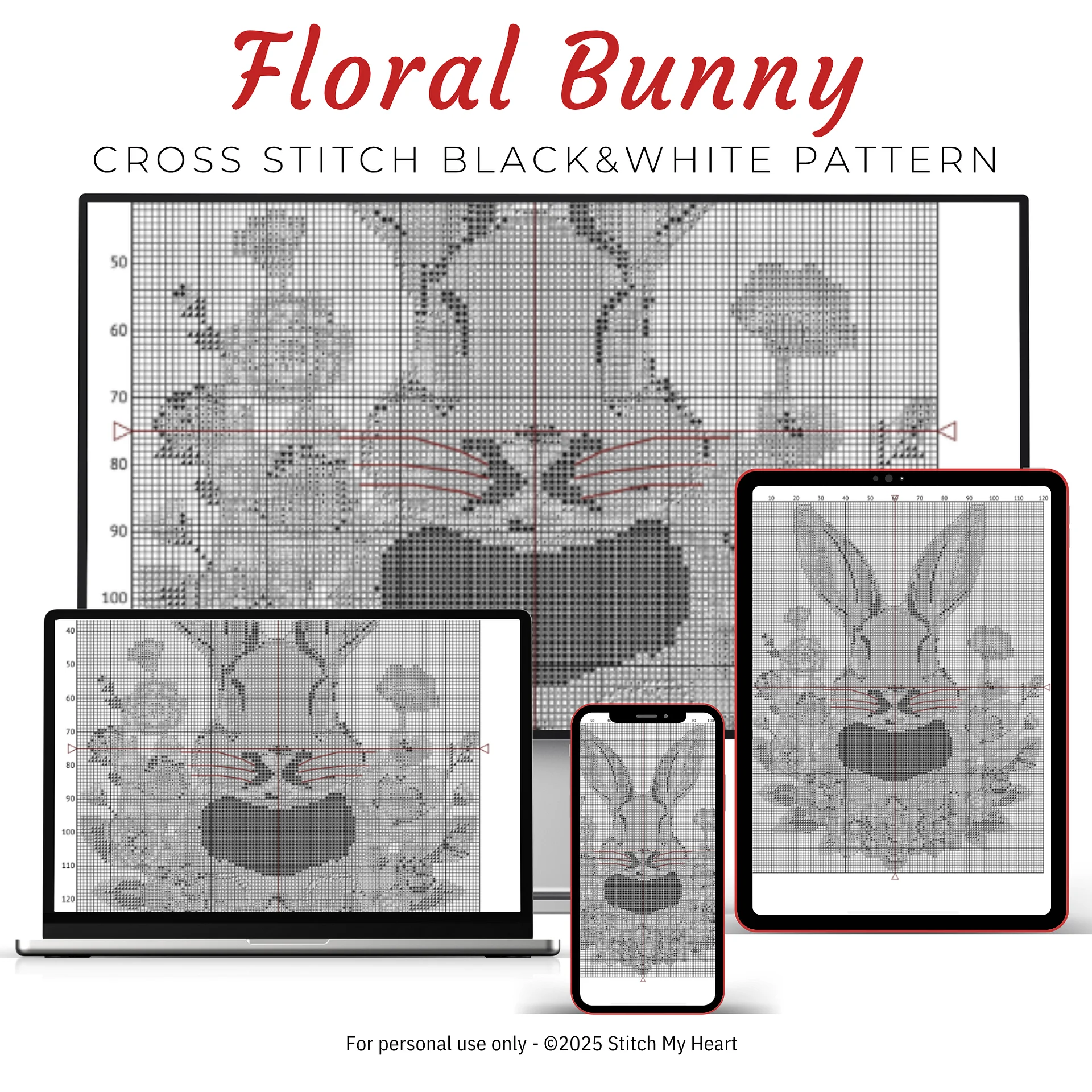 Floral Bunny Cross Stitch Pattern product image (4)