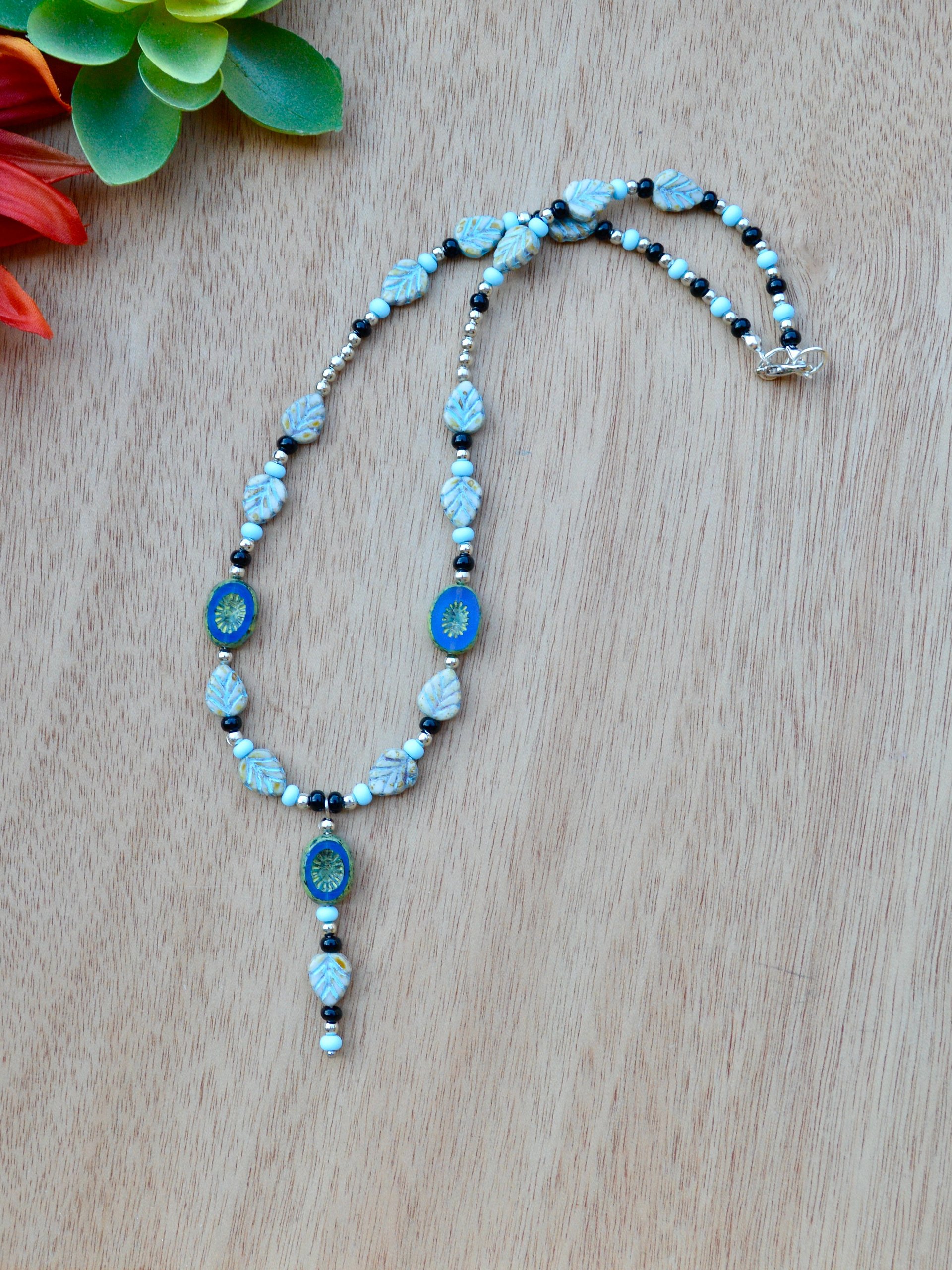 Czech Glass Leaf Beaded Handmade Necklace With Miyuki Seed Beads product image (2)
