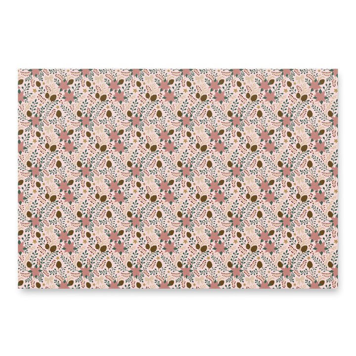 Enchanted forest blooms Christmas wrapping paper. Set of 3 sheets in green, soft pink, and white product image (2)