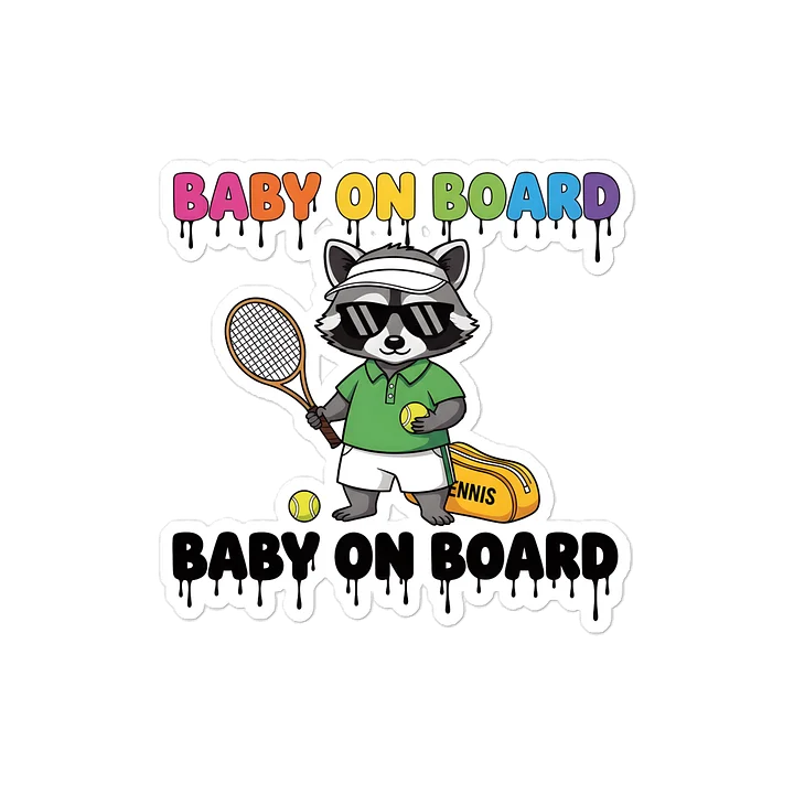 Funny Raccoon Tennis Baby on Board Sticker - 5x5 Weatherproof Vinyl Car Decal - Premium Raccoon Tennis Court Accessory product image (1)