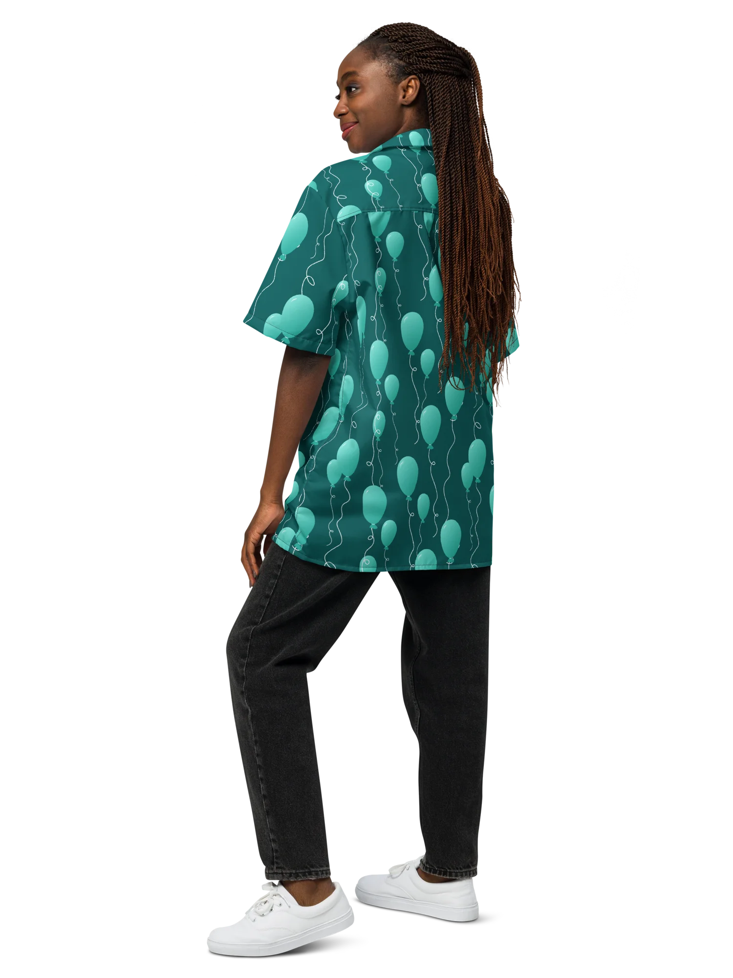 Teal Floating Balloons Oversized Button-Down Shirt product image (5)