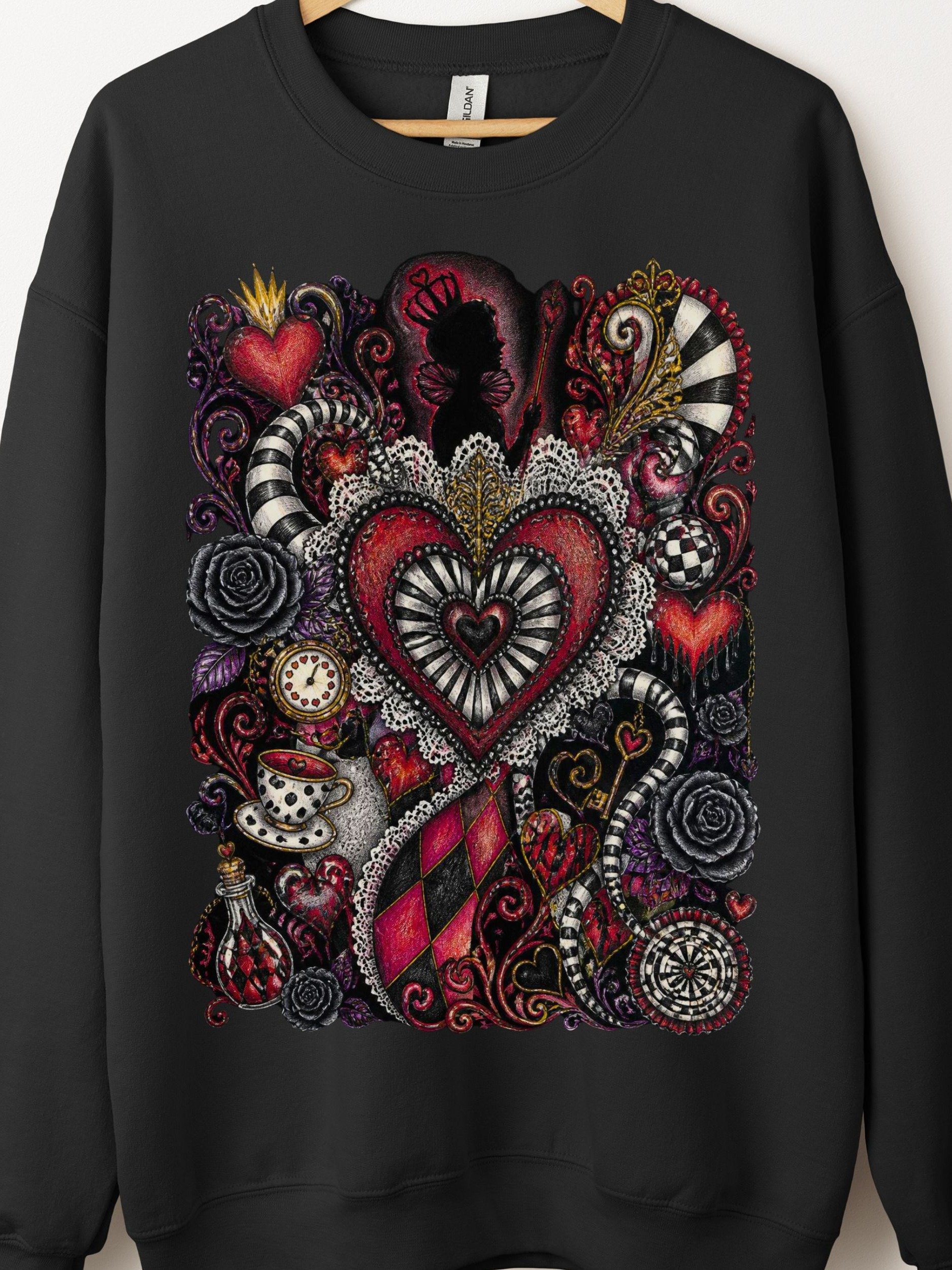 Queen of Hearts Whimsigoth Wonderland Heart Collage Sweatshirt product image (1)