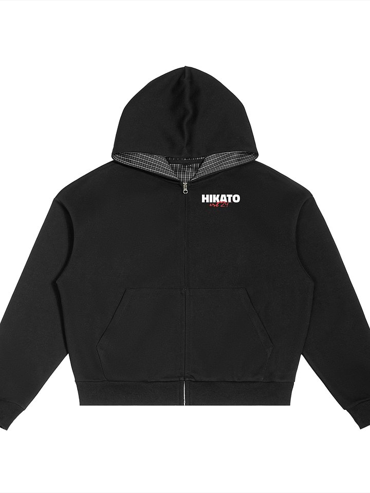Hikato Contrast Plaid Boxy Zip Hoodie product image (1)