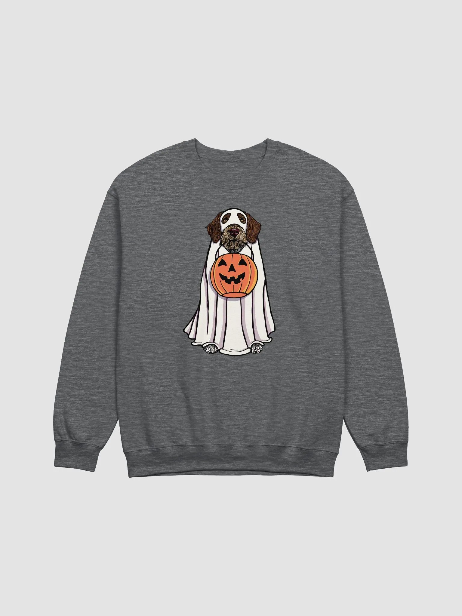 Funny Halloween German Wirehaired Pointer Sweatshirt | Funny Dog Wearing a Ghost Costume and Holding a Pumpkin Basket product image (1)