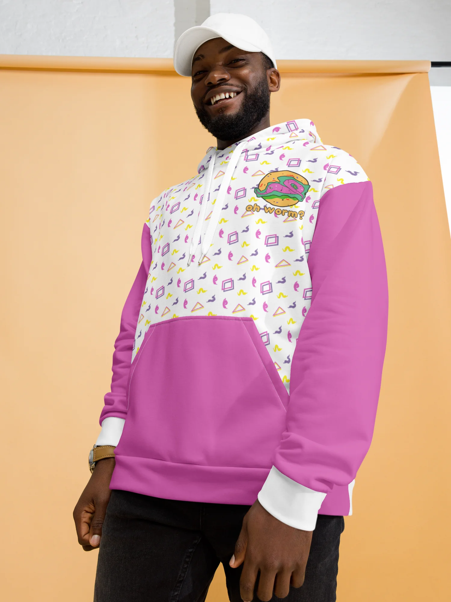 Oh Worm pink & white eco hoodie product image (2)