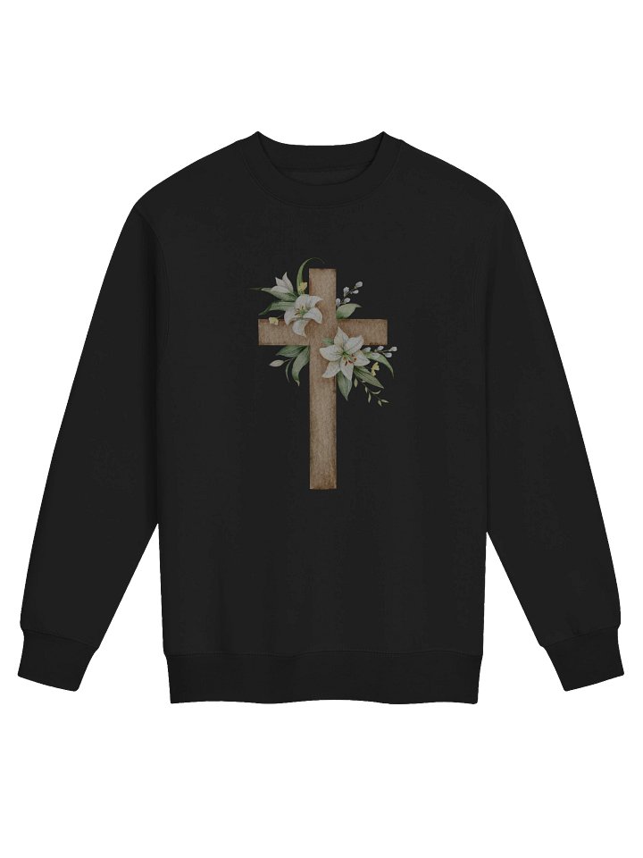 Serene Lily Adorned Cross Crewneck Sweatshirt product image (1)