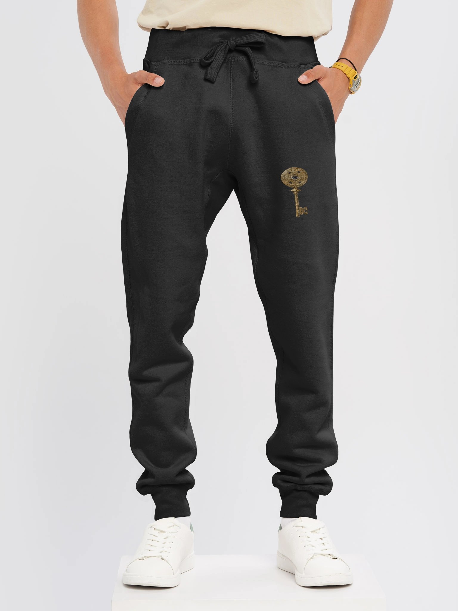 The Gatekeeper’s Key Fleece Joggers – Front Thigh & Back Lower Leg Print | Black | product image (3)