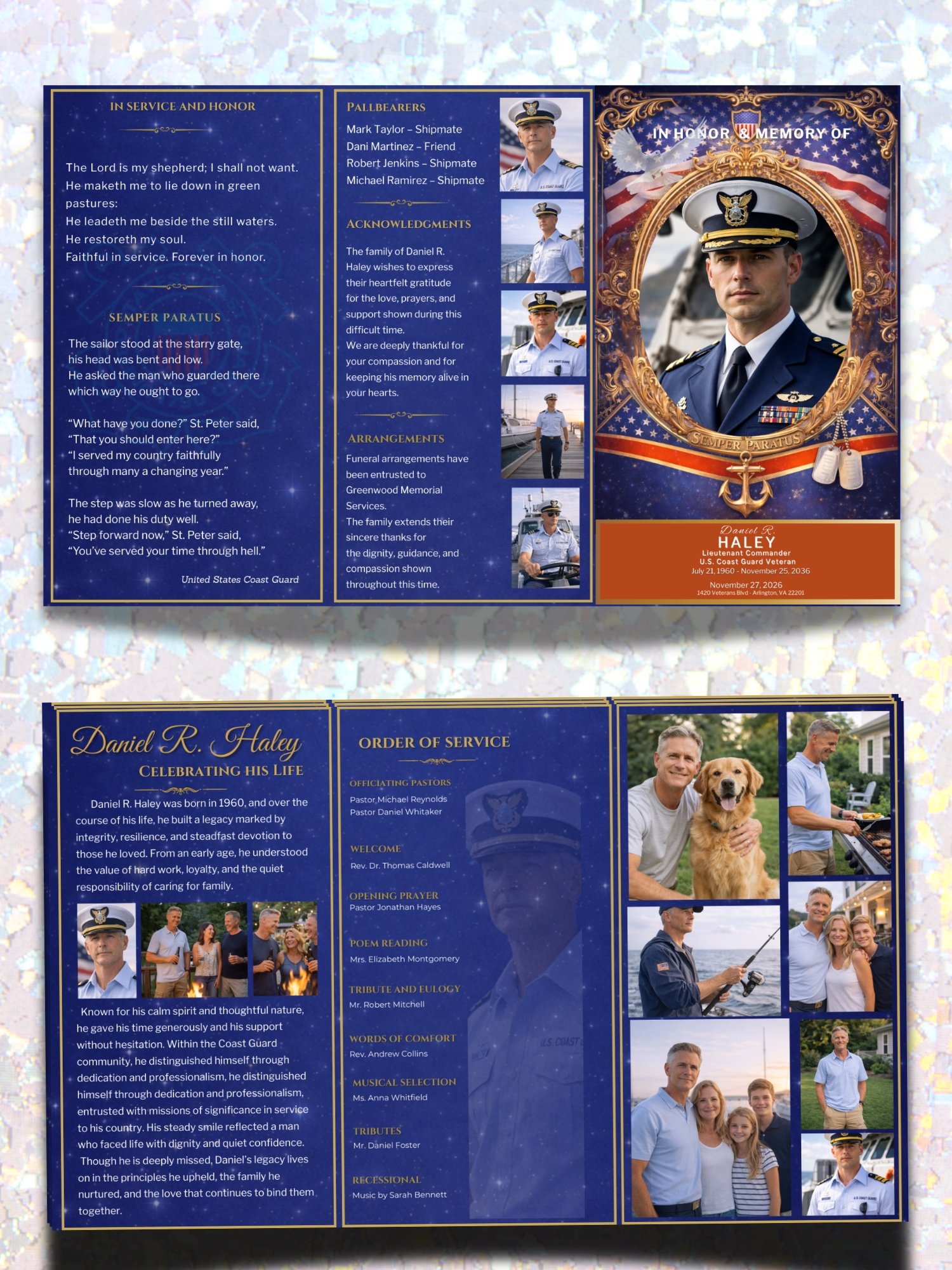 US Coast Guard Funeral Program Trifold | Patriotic Military Memorial Tribute product image (2)