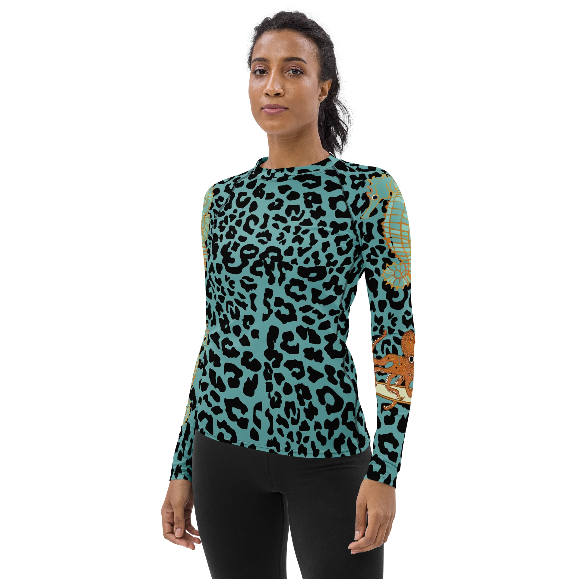 Blue Leopard Seahorse Women's Rash Guard product image (3)