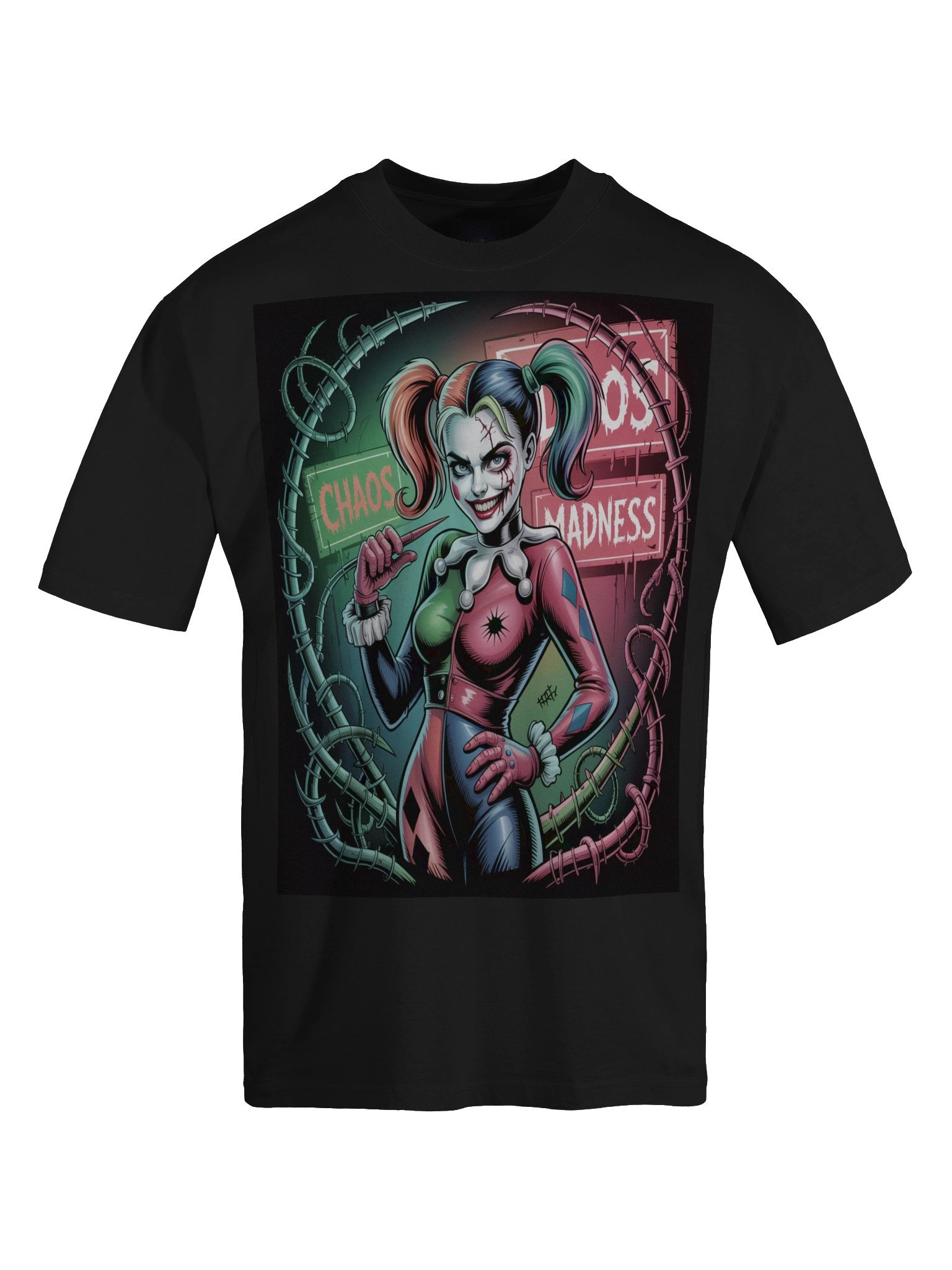 Neon Frenzy: Harley Quinn Chaos & Madness Oversized Faded T-Shirt product image (1)
