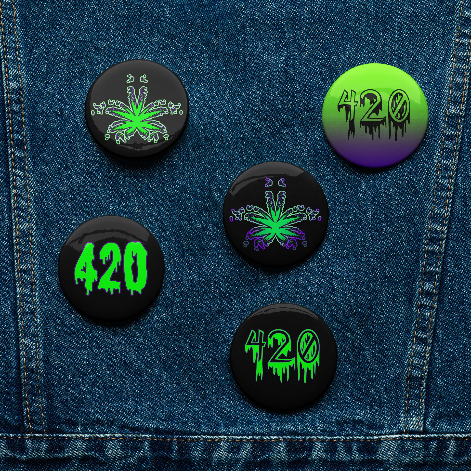 420 Green Purple Pot Leaf Pins, Creepy Cannabis Pin Button Set, Weed Lover Stoner Accessories product image (3)