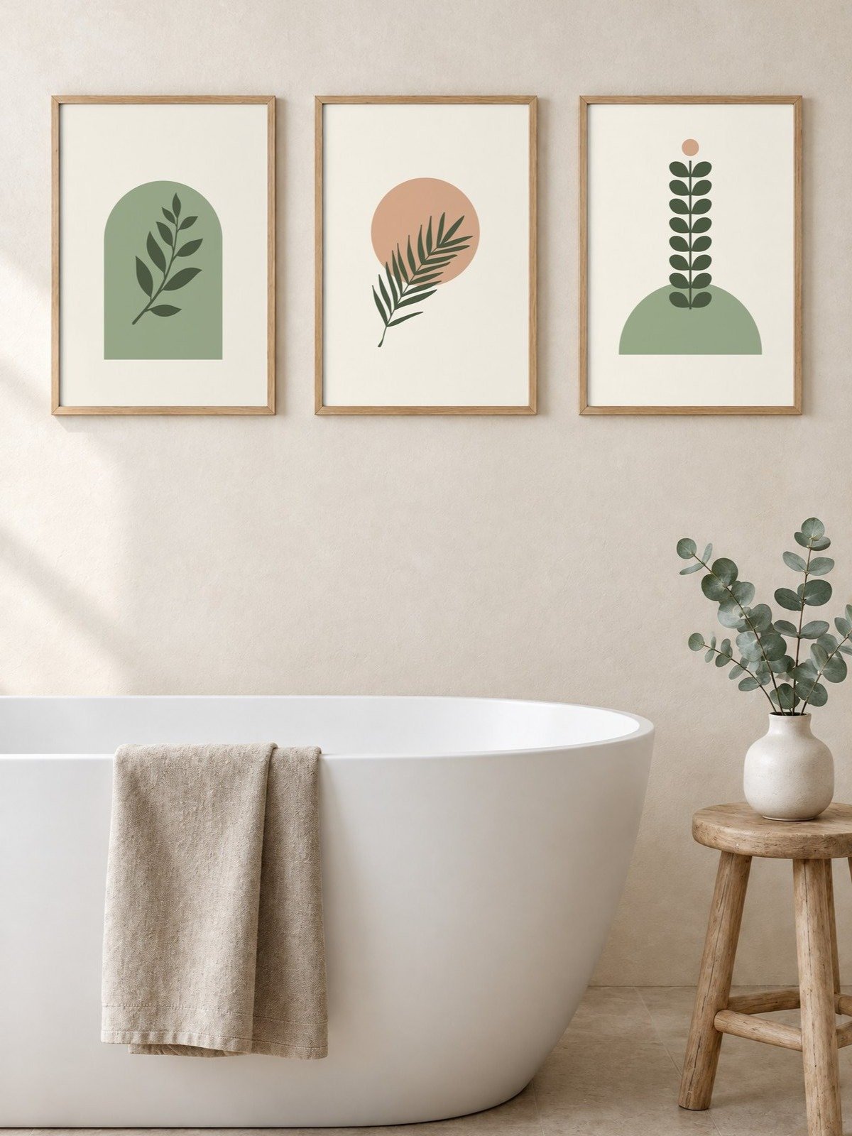 Sage Green Bathroom Wall Art Set of 3 | Botanical Boho Prints product image (1)