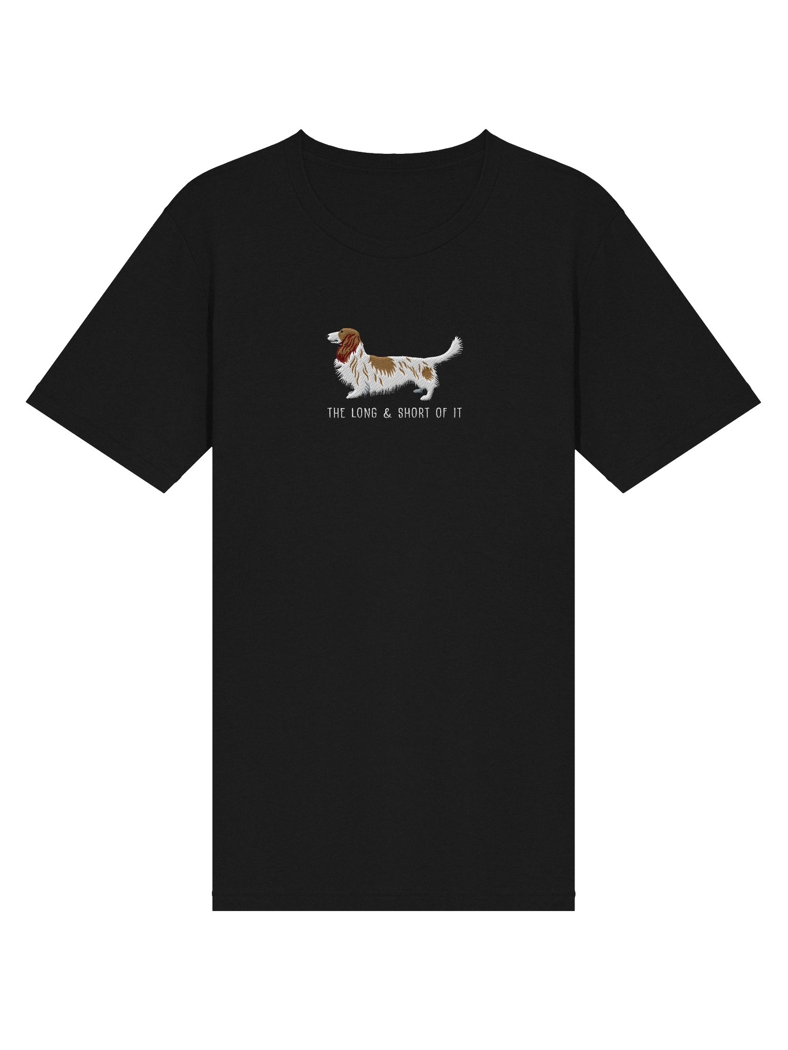 The Long & Short of It T-Shirt(Embroidered) of a Longhaired Dachshund(Pied Brown & White) product image (13)