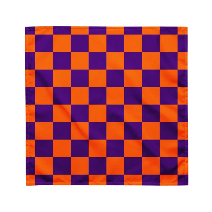 Orange Purple Retro Checkerboard Bandana, Checkers Pattern Accessories product image (3)