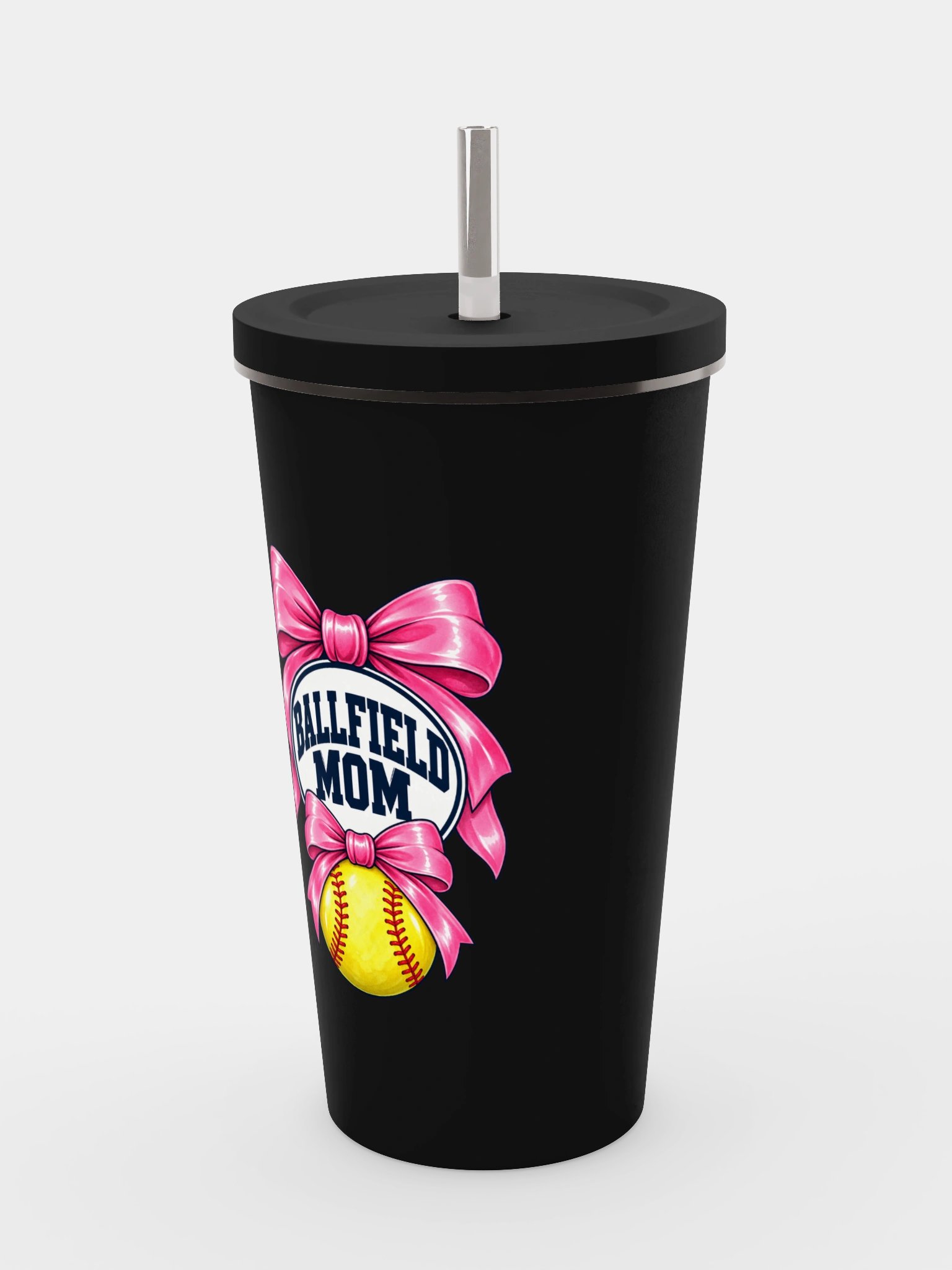 Ballfield Mom Softball Bow Tumbler | Cup with Straw product image (5)