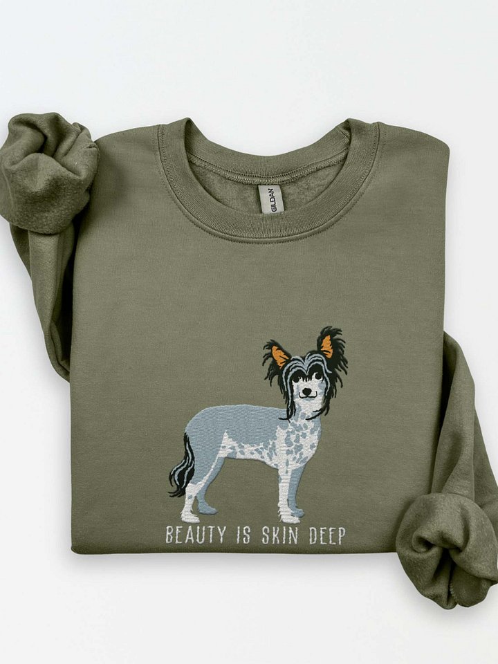 Beauty Is Skin Deep Sweatshirt (Embroidered) of a Chinese Crested Dog(Black) product image (1)