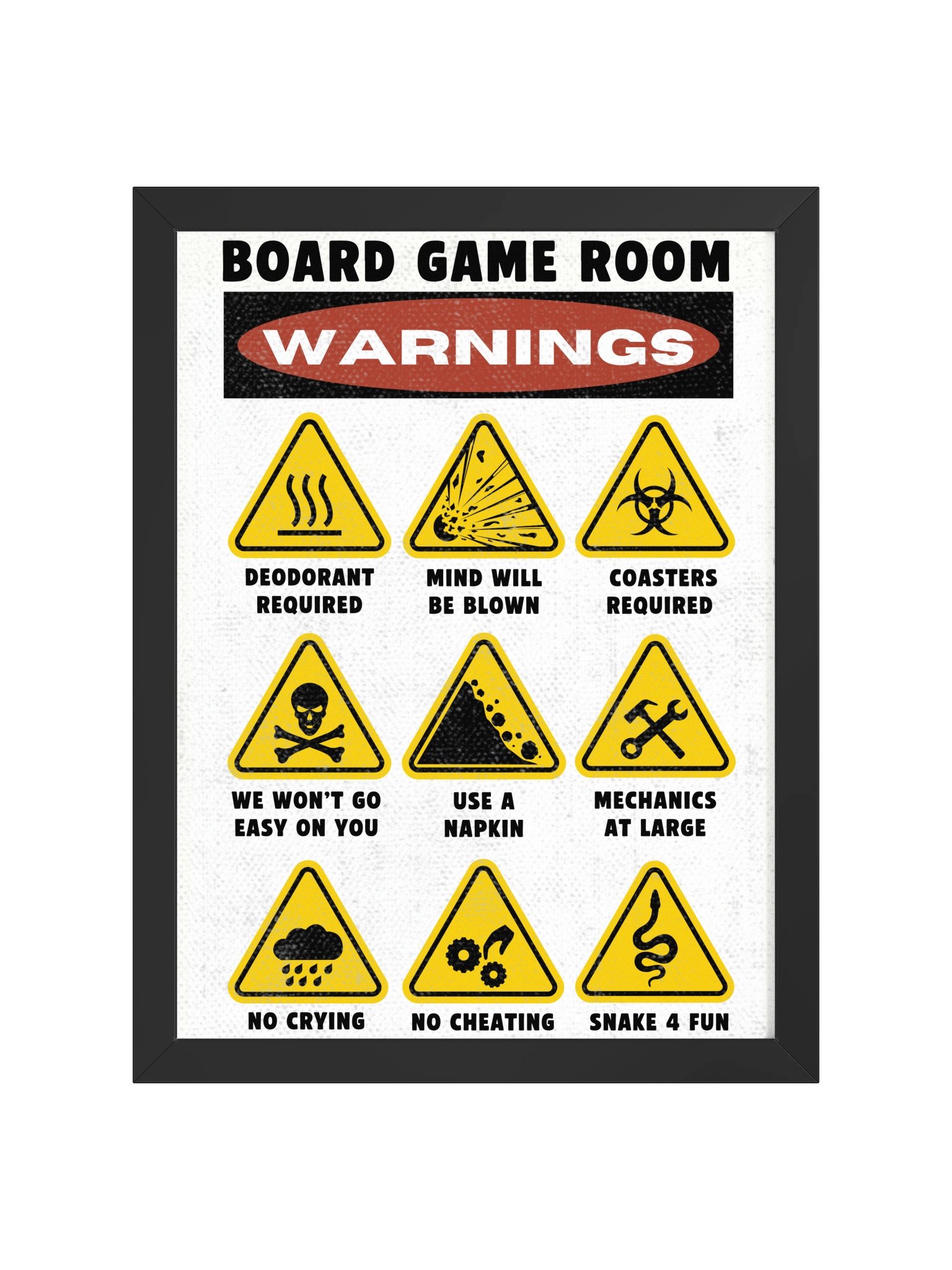 Funny Warnings and Rules Board Game Room Poster - FRAMED product image (1)