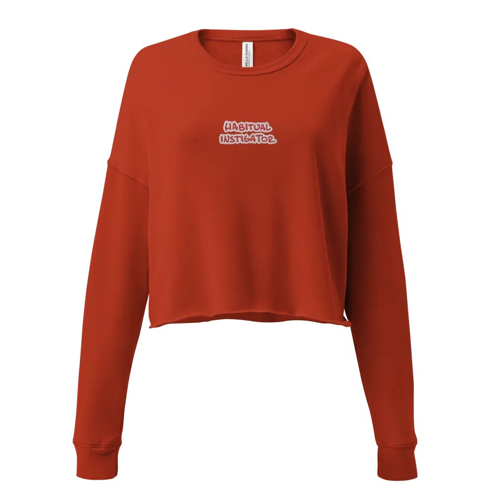 HABITUAL INSTIGATOR (red & white) embroidered fleece crop crew product image (1)