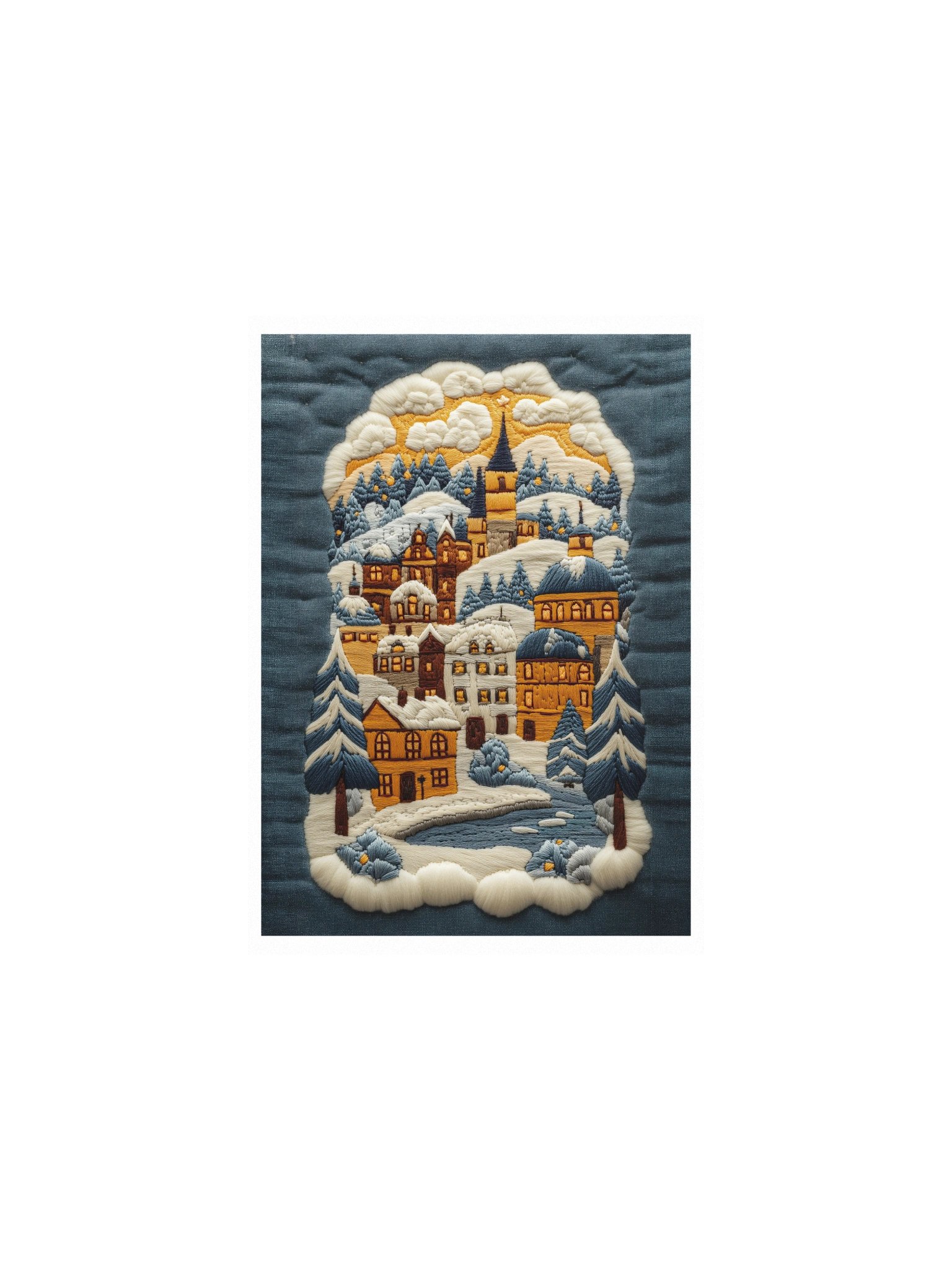 Winter Somewhere in Norway | Embroidery-Style Wall Art — Unframed Print product image (1)