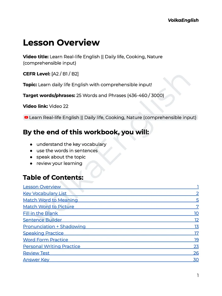 Learn Real-life English || Daily life, Cooking, Nature (comprehensible input) - Video 22 Study Pack product image (2)