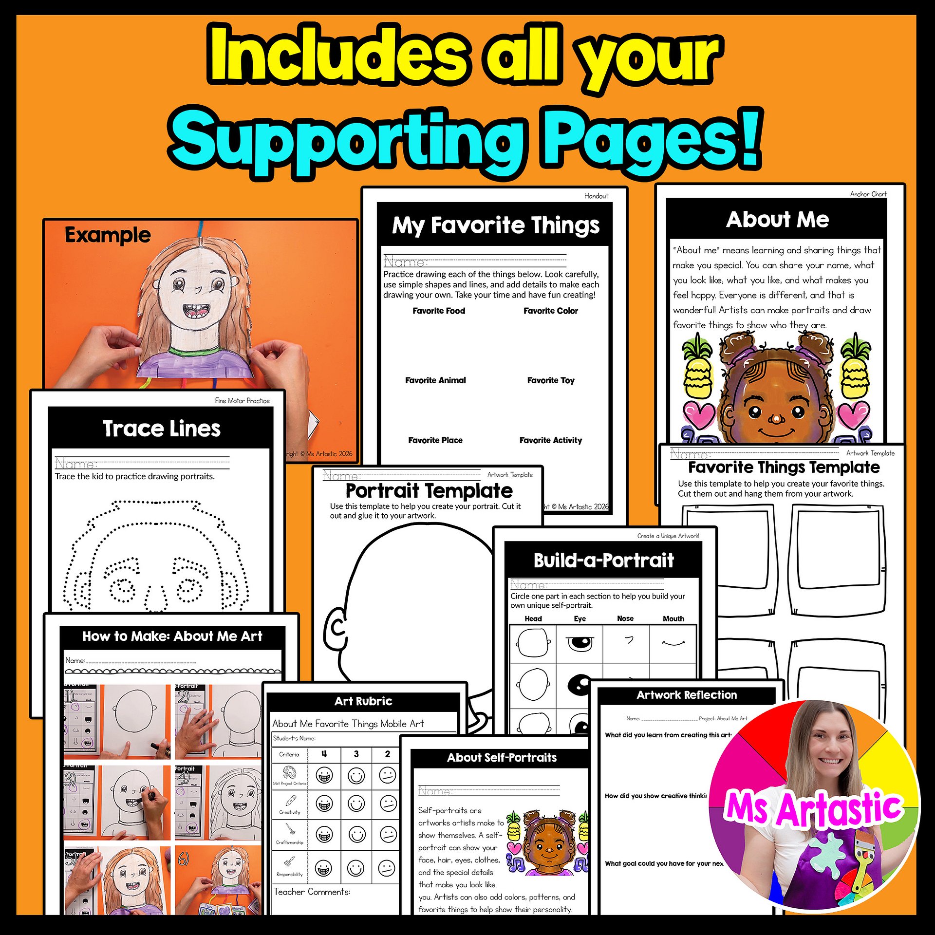 Kindergarten About Me Art Lesson Self Portrait Favorite Things Art Project BTS product image (4)