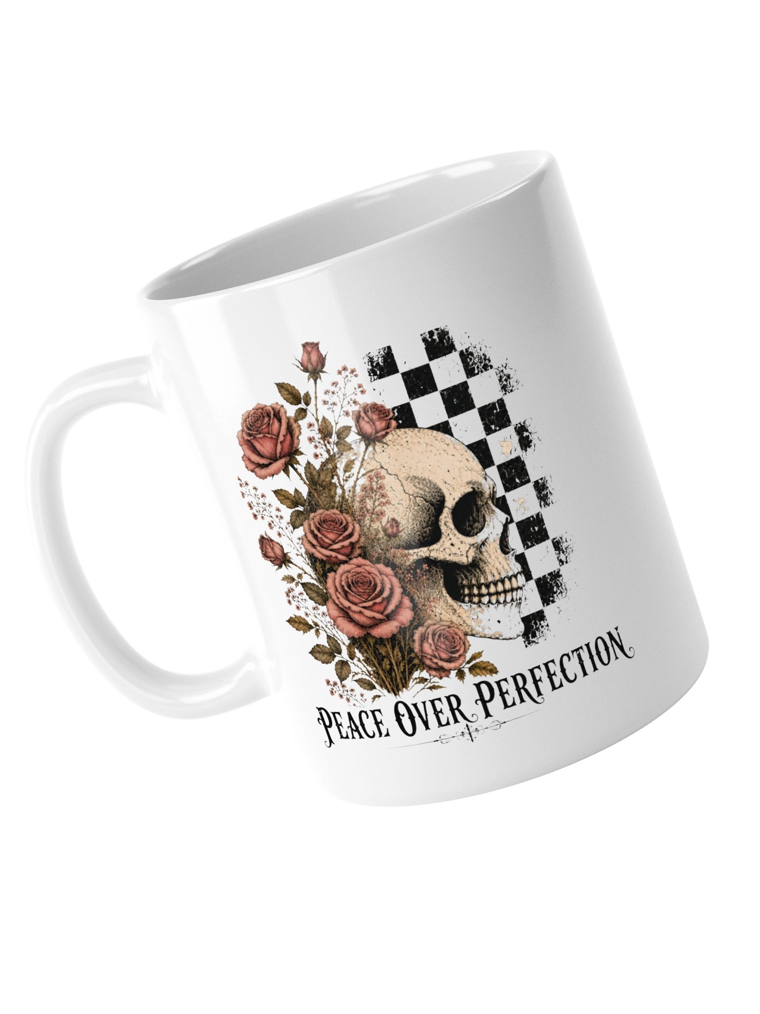 Peace Over Perfection | Vintage Floral Skull Ceramic Mug product image (3)