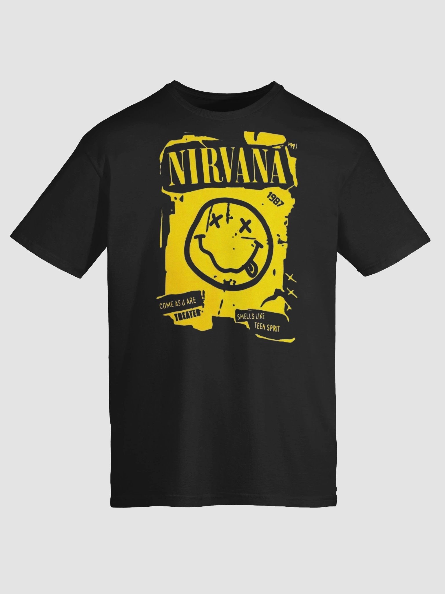 Nirvana T-Shirt Smiley Face Come As You Are Smells Like Teen Spirit | Dark Grey Grunge Graphic Tee | 90s Kurt Cobain Collector Shirt product image (7)
