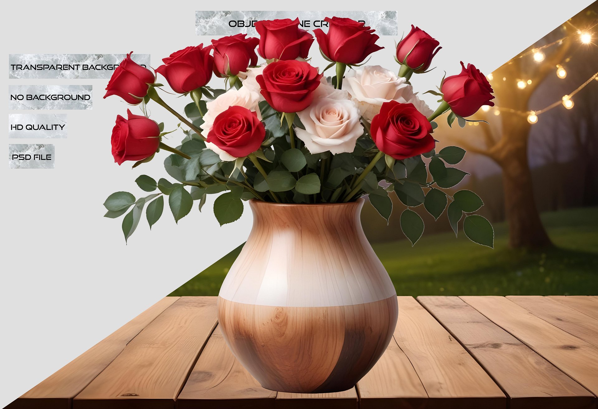 Warm Wood Gradient Vase with Red and Cream Roses PNG product image (2)