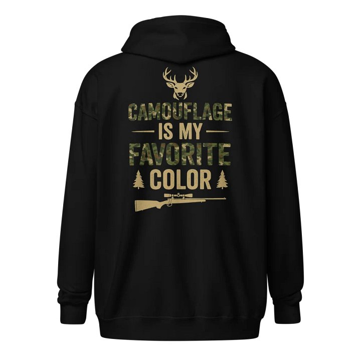 Camo Is My Favorite Color Zip Hoodie – Funny Hunter Gift with Rifle and Buck Art product image (1)