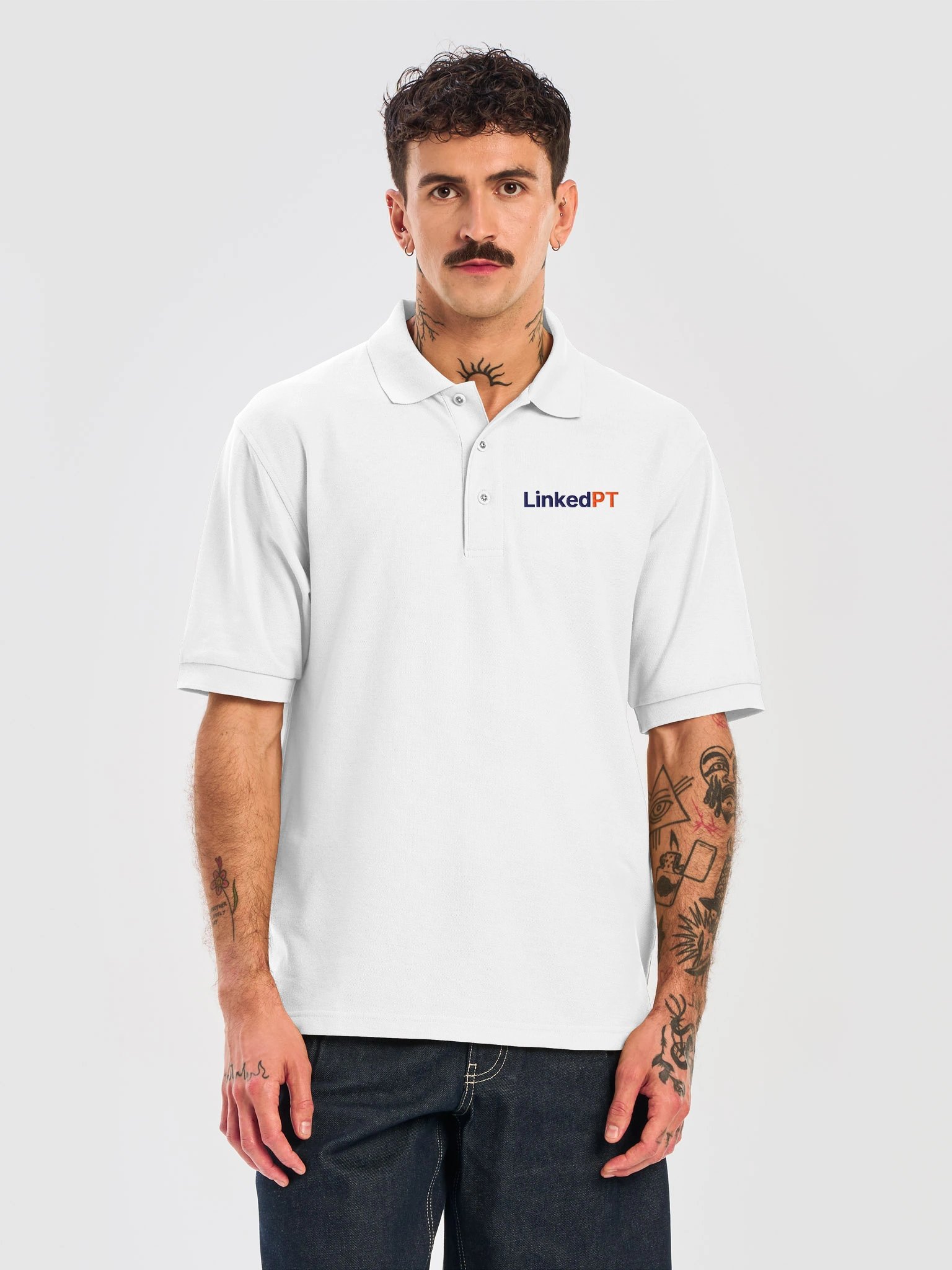 LinkedPT Embroidered Polo (White) product image (9)