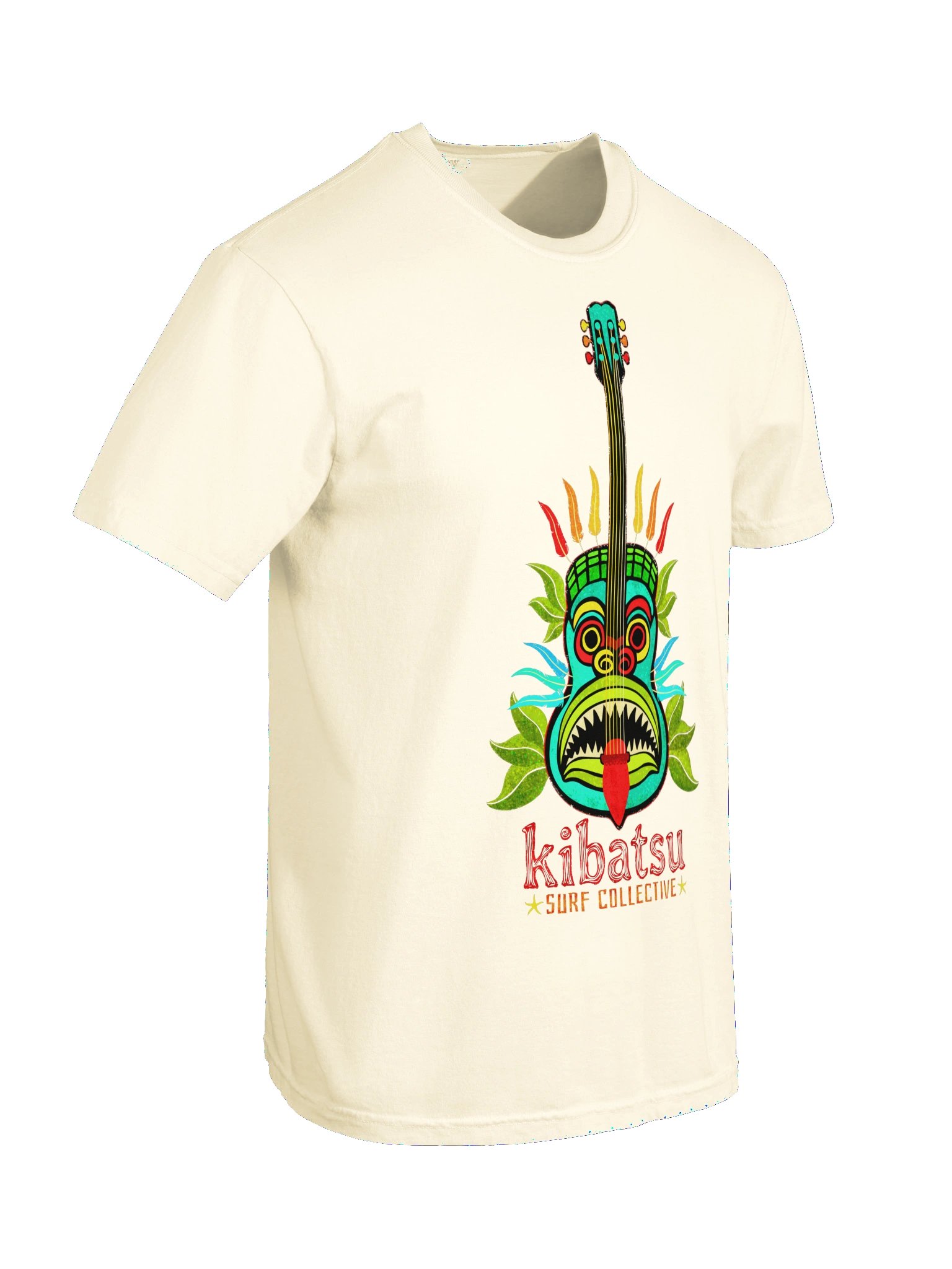 Kibatsu Surf Collective Feathered Tribal Mask Tiki Guitar T Shirt product image (226)