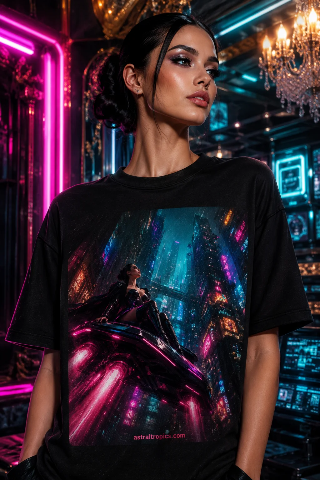 Oversized Faded Black Cyberpunk T-Shirt | Neon Hovercraft Gamer Sci-Fi Tech Streetwear Gift product image (1)