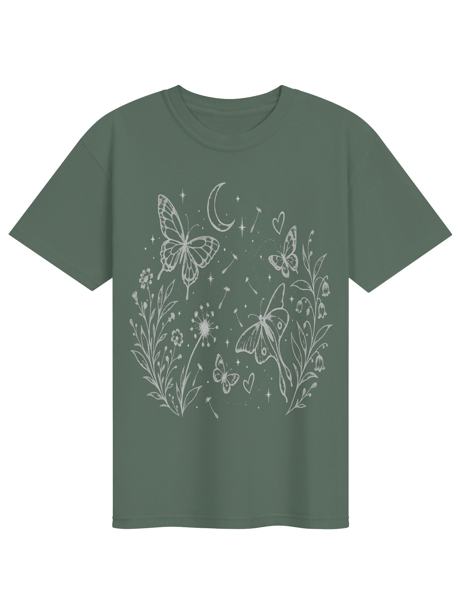 Celestial Butterfly & Botanical Graphic Tee | Witchy Moon Cottagecore Shirt product image (2)