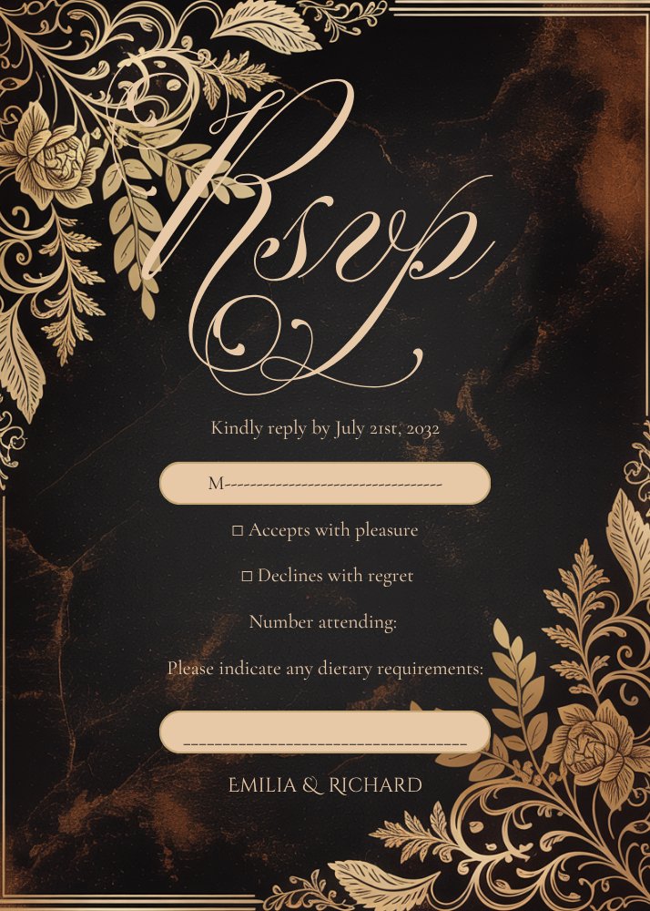 Editable Vintage Wedding Invitations | Edit in Canva | Instant Download Template | Black Gold Ornate product image (4)