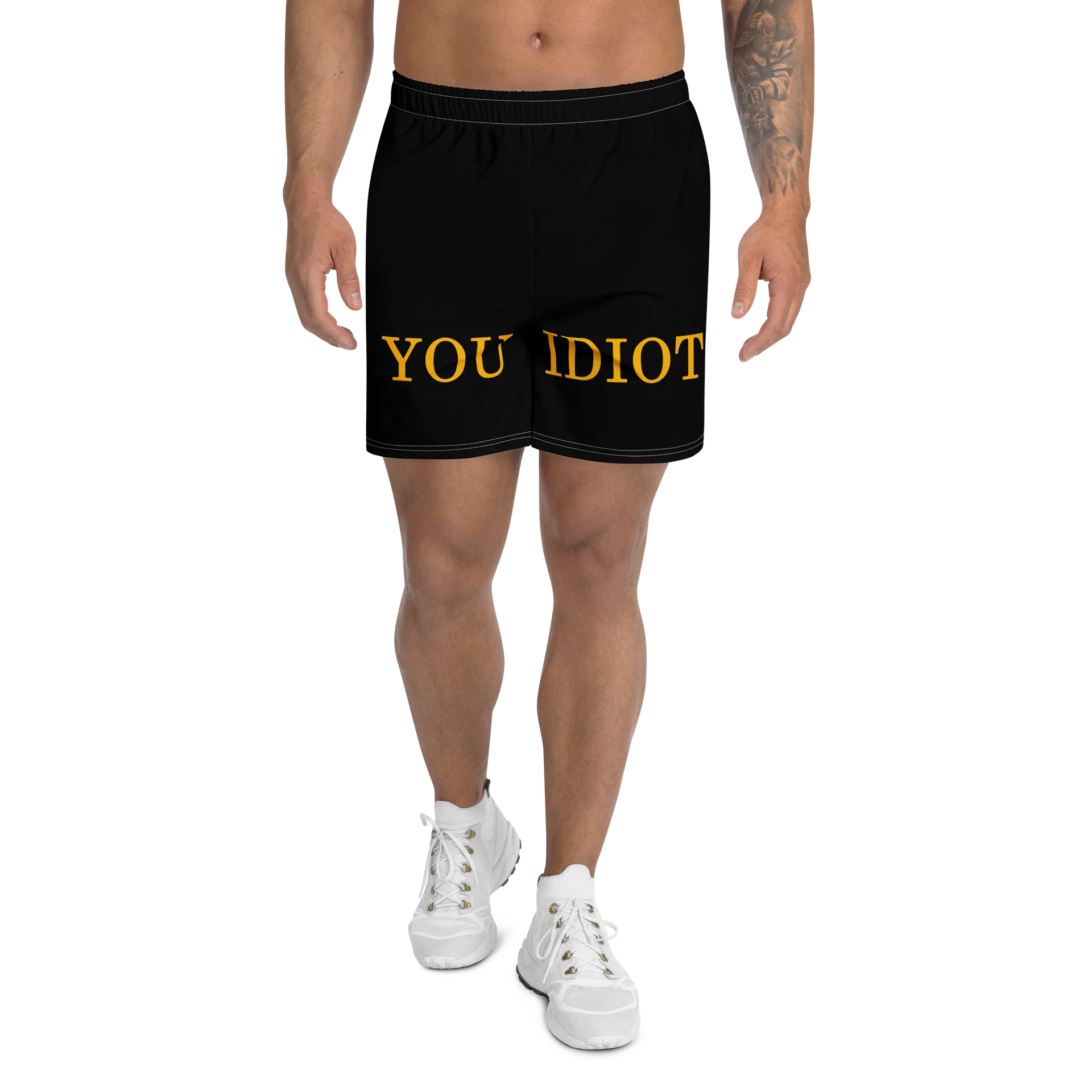 YOU IDIOT Gold Text Athletic Shorts product image (1)