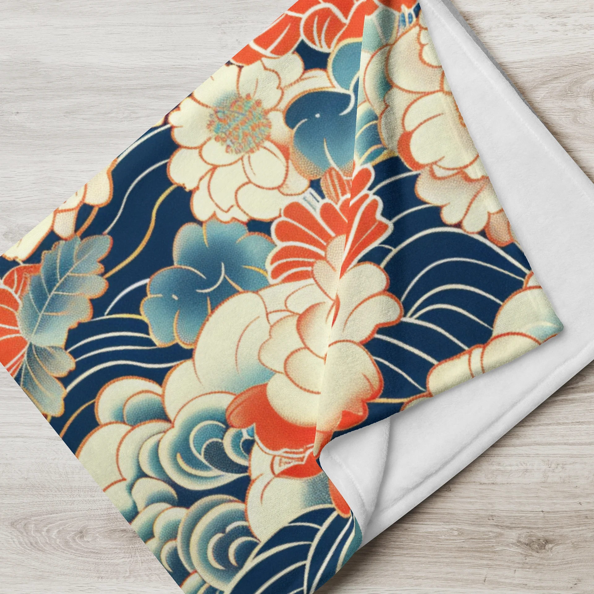 Traditional Japanese Floral Throw Blanket - Peony Wave Aesthetic Fleece product image (2)