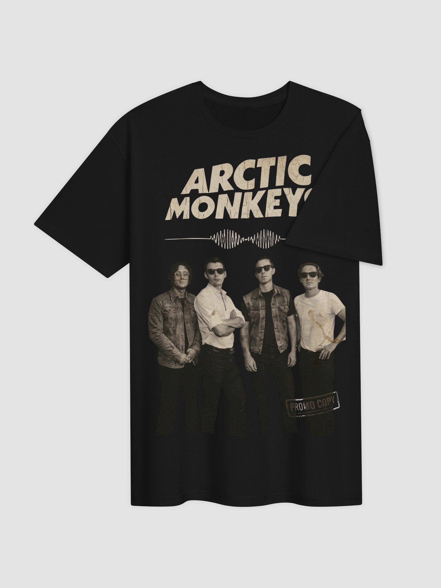 Arctic Monkeys AM T-Shirt | Waveform Logo & Band Photo Graphic | Indie Rock Vintage Black Tee product image (3)