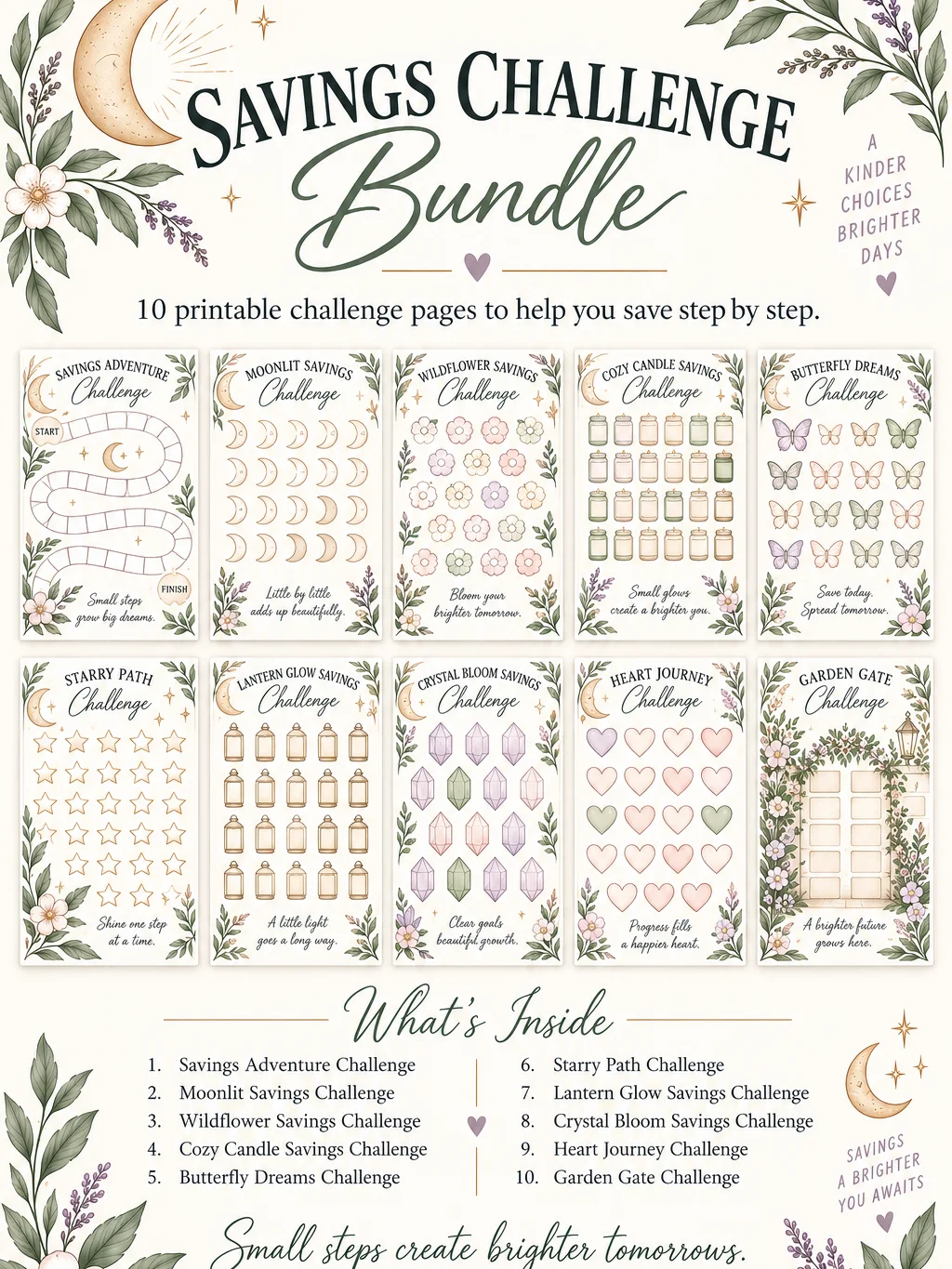 Moonlit Garden Savings Challenge Bundle | 10 Printable Challenges | Instant Download PDF product image (1)