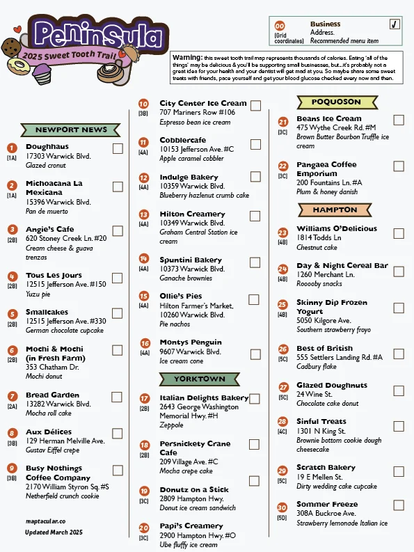 Chesapeake & Portsmouth 2025 Sweet Tooth Trail Map - instant digital download product image (3)