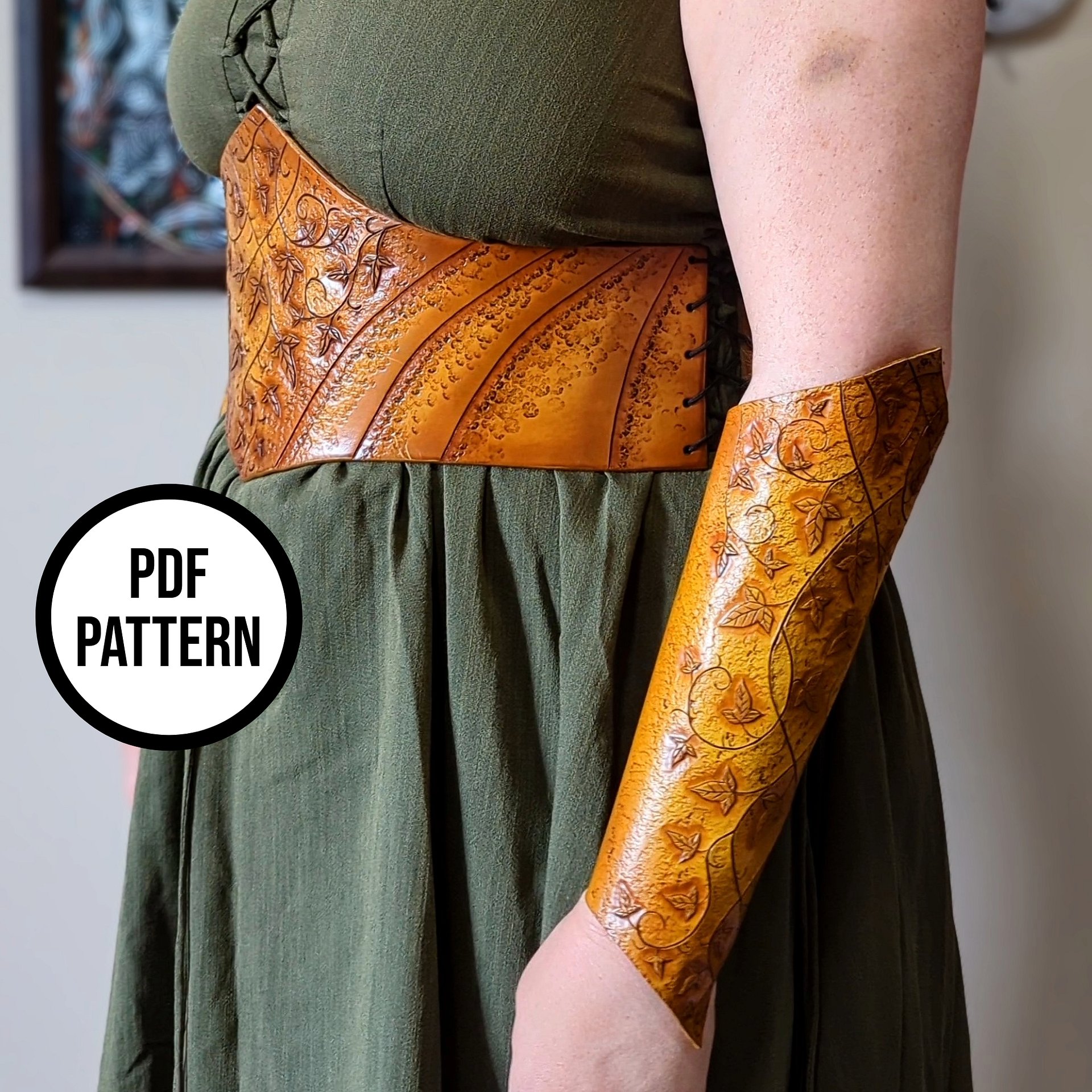 Leather Bracers with Mallorn Leaves - PDF Pattern for Leatherwork product image (3)