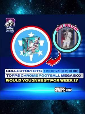 🚨 Breaking News! . ✅ First Time Collector @Collin Sanderson Rips A Mega Box of Topps Chrome 🏈 and Hits The Top Color Match Rookie Chase! 🔗 GRAB A BOX IN OUR TIKTOK SHOP, BEFORE WE SELL OUT‼️ 💬 Are You Selling or Investing Until Week 1? 🤔  .. #pullingsomegoodgainz🔥 #toppschromefootball #camward #titanup #footballcards 